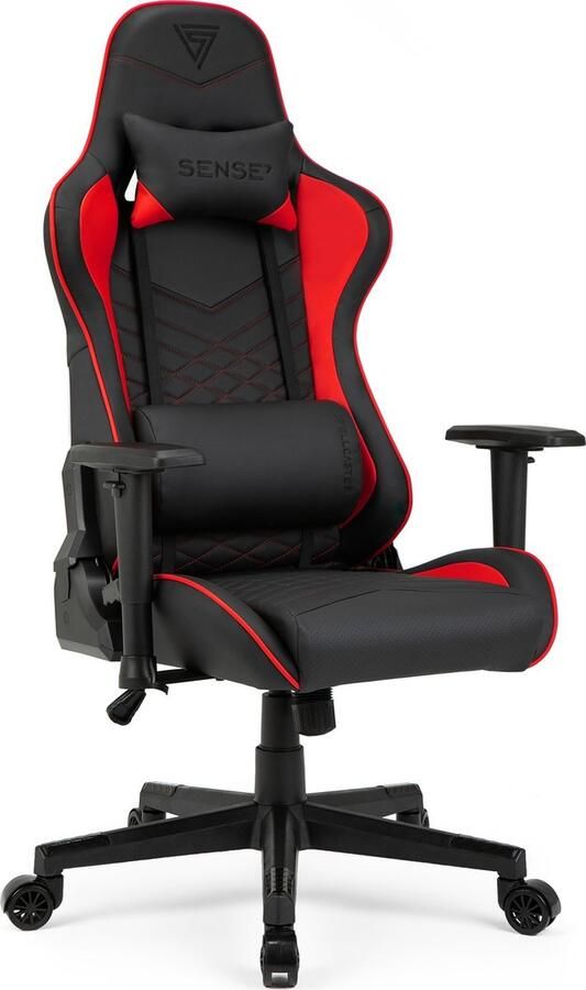 SENSE7 Spellcaster Ergonomische bureaustoel Gamingstoel nek- en lendenkussen In hoogte verstelbaar Eco-leer Duurzaam en comfortabel Maximale belasting 150 kg tot 185 cm lang zwart en rood - Foto 2