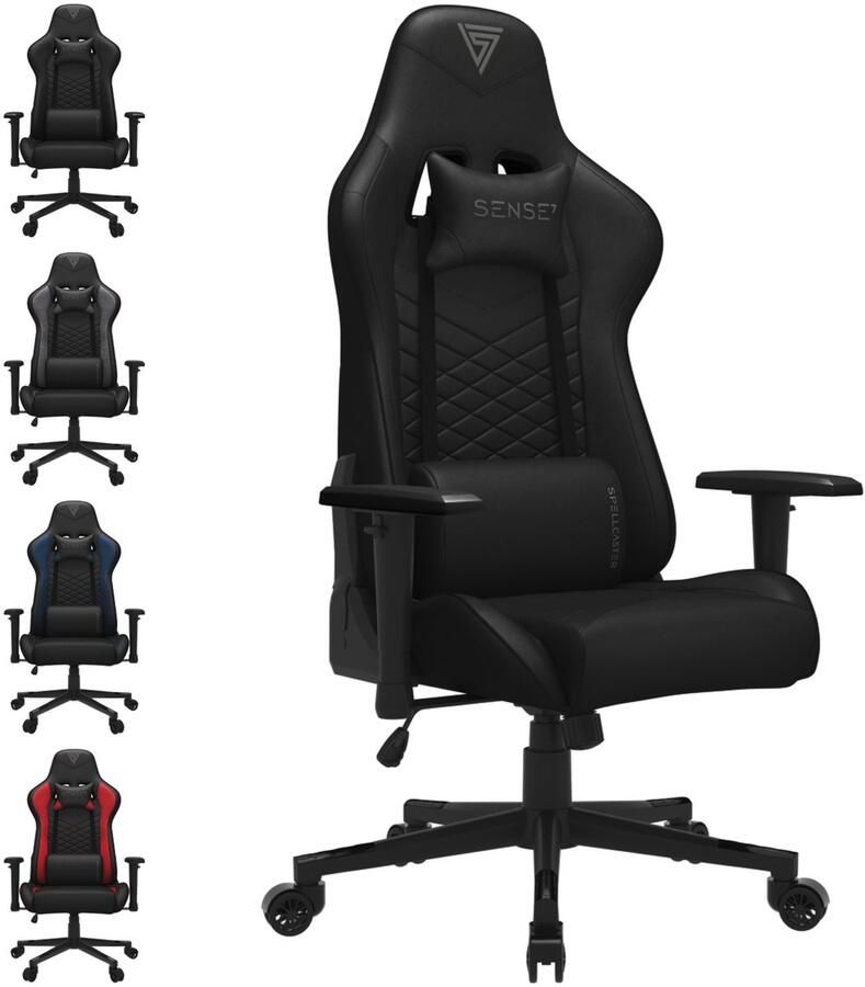 SENSE7 Spellcaster Ergonomische bureaustoel Gamingstoel nek- en lendenkussen In hoogte verstelbaar Eco-leer Duurzaam en comfortabel Maximale belasting 150 kg tot 185 cm lang zwart