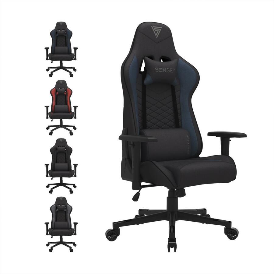 SENSE7 Spellcaster Ergonomische bureaustoel Gamingstoel nek- en lendenkussen In hoogte verstelbaar Ademend materiaal Duurzaam en comfortabel Maximale belasting 150 kg tot 185 cm lang zwart en blauw