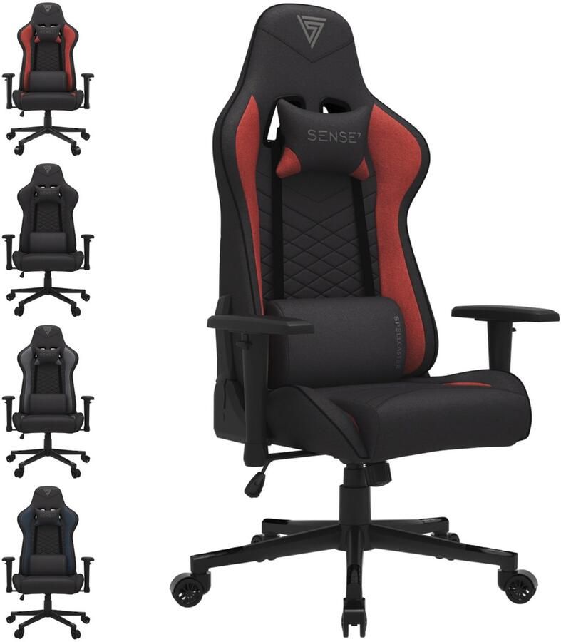 SENSE7 Spellcaster Ergonomische bureaustoel Gamingstoel nek- en lendenkussen In hoogte verstelbaar Ademend materiaal Duurzaam en comfortabel Maximale belasting 150 kg tot 185 cm lang zwart en rood