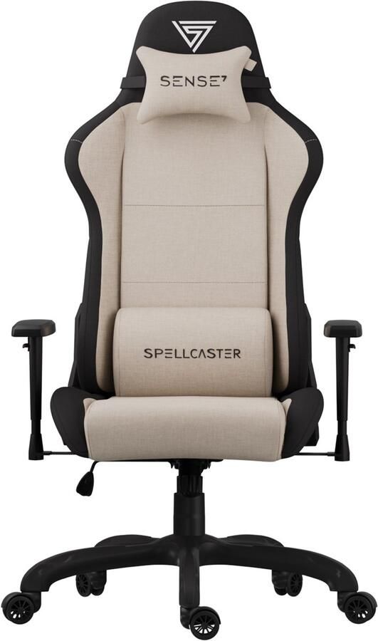 SENSE7 Spellcaster FUKU Ergonomische bureaustoel Gamingstoel nek- en lendenkussen In hoogte verstelbaar Ademend materiaal Duurzaam en comfortabel Maximale belasting 150 kg Tot 185 cm lang Kleur zwart en beige