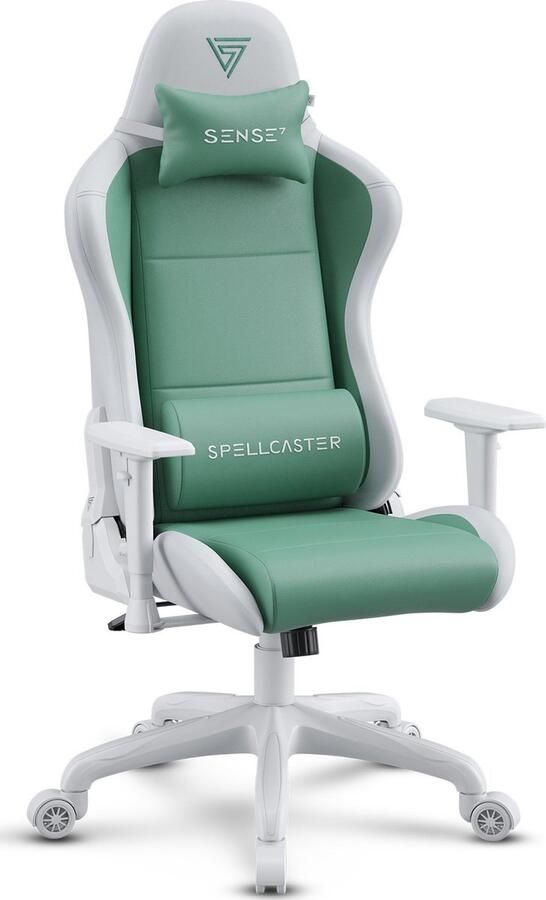 SENSE7 Spellcaster FUKU PU Ergonomische bureaustoel Gamingstoel nek- en lendenkussen In hoogte verstelbaar Stof + eco-leer Duurzaam en comfortabel Maximale belasting 150 kg Tot 185 cm lang Witgroene kleur - Foto 2