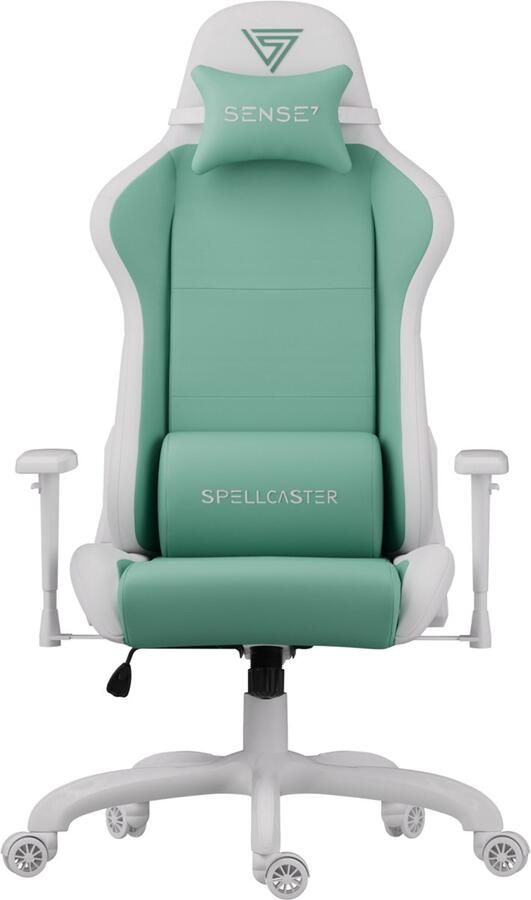 SENSE7 Spellcaster FUKU PU Ergonomische bureaustoel Gamingstoel nek- en lendenkussen In hoogte verstelbaar Stof + eco-leer Duurzaam en comfortabel Maximale belasting 150 kg Tot 185 cm lang Witgroene kleur