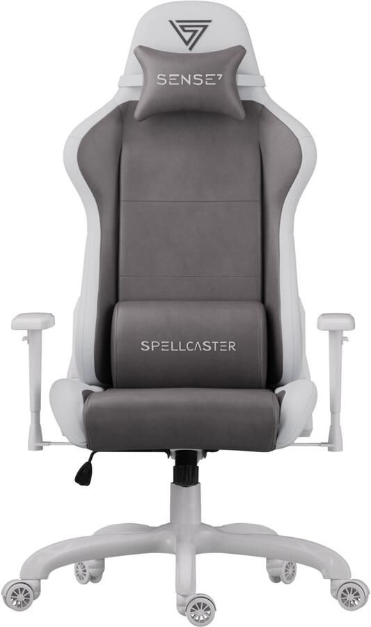 SENSE7 Spellcaster FUKU PU Ergonomische bureaustoel Gamingstoel nek- en lendenkussen In hoogte verstelbaar Stof + eco-leer Duurzaam en comfortabel Maximale belasting 150 kg Tot 185 cm lang Witgrijze kleur