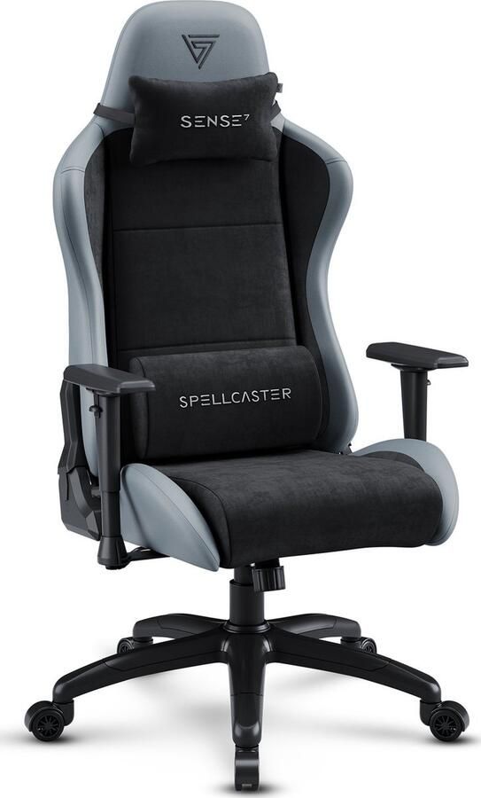 SENSE7 Spellcaster FUKU XL PU Ergonomische bureaustoel Gamingstoel nek- en lendenkussen In hoogte verstelbaar Stof + eco-leer Duurzaam en comfortabel Maximale belasting 160 kg Ruim 180 cm lang Kleur zwart en grijs
