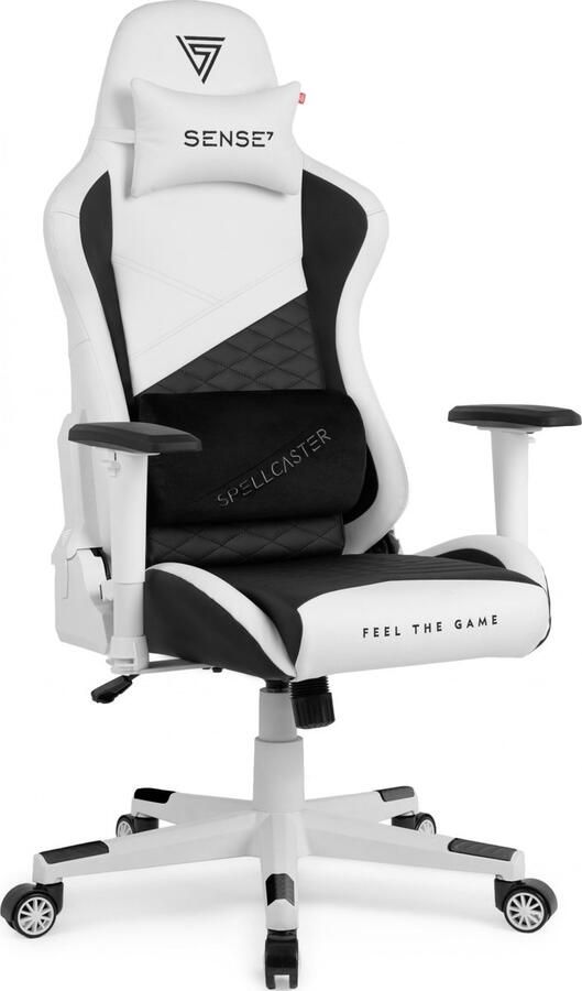SENSE7 Spellcaster Senshi Ergonomische bureaustoel Gamingstoel nek- en lendenkussen In hoogte verstelbaar Eco-leer Duurzaam en comfortabel Maximale belasting 150 kg tot 185 cm lang zwart en wit