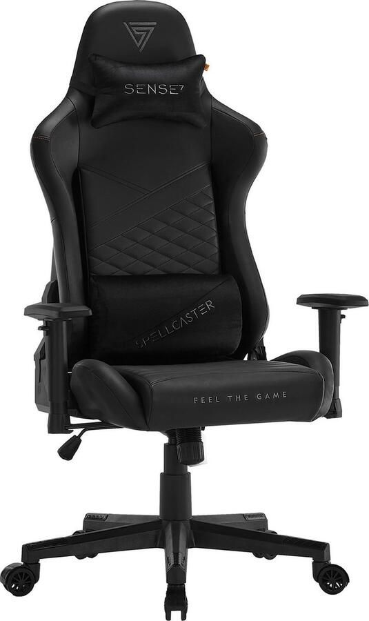 SENSE7 Spellcaster Senshi Ergonomische bureaustoel Gamingstoel nek- en lendenkussen In hoogte verstelbaar Eco-leer Duurzaam en comfortabel Maximale belasting 150 kg tot 185 cm lang zwart