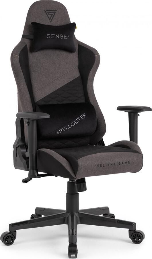 SENSE7 Spellcaster Senshi Ergonomische bureaustoel Gamingstoel nek- en lendenkussen In hoogte verstelbaar Ademend materiaal Duurzaam en comfortabel Maximale belasting 150 kg tot 185 cm lang zwart en grijs
