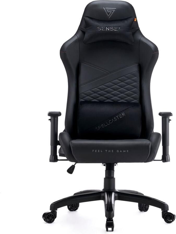 SENSE7 Spellcaster Senshi XL Ergonomische bureaustoel Gamingstoel nek- en lendenkussen In hoogte verstelbaar Eco-leer Duurzaam en comfortabel Maximale belasting 160 kg Ruim 180 cm lang zwart