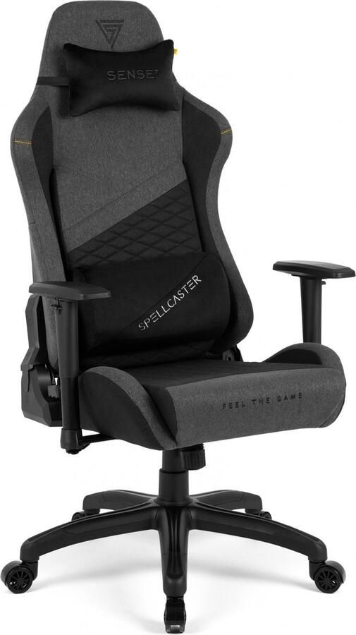 SENSE7 Spellcaster Senshi XL Ergonomische bureaustoel Gamingstoel nek- en lendenkussen In hoogte verstelbaar Ademend materiaal Duurzaam en comfortabel Maximale belasting 160 kg Ruim 180 cm lang zwart en grijs