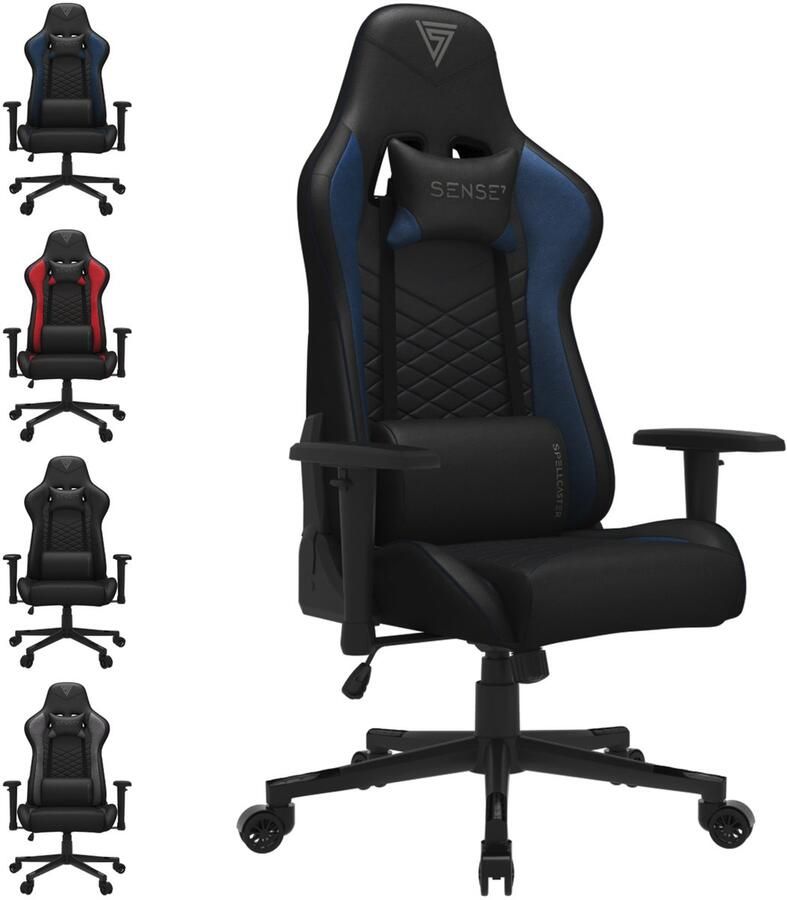 SENSE7 Spellcaster Spelstoel Gamingstoel Ergonomische bureaustoel tot 150 kg en 185 cm ecoleder duurzaam en comfortabel hoogwaardige afwerking zwart