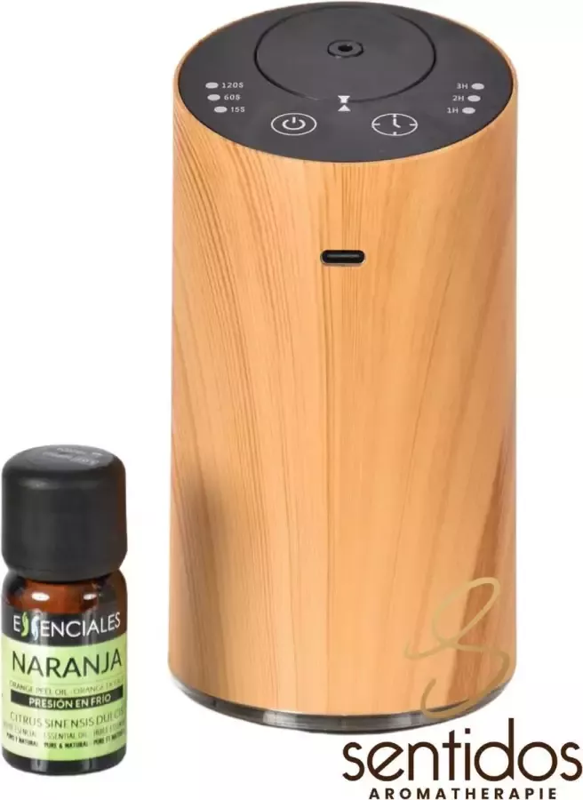 Sentidos Waterloze en Portable Aroma Diffuser Licht Hout Incl. 1x Etherische Olie Sinaasappel USB Aromatherapie Geurverspreider – nachtkast in de Auto