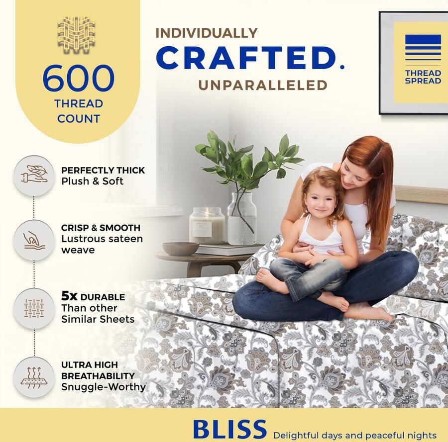 Senza Marchio 100% katoenen bedrukte lakens bloemen ivoor California koning bedrukt laken set hotel luxe satijn geweven lakens diepe zakken ademende en koellakens voor Cali koningen size bed