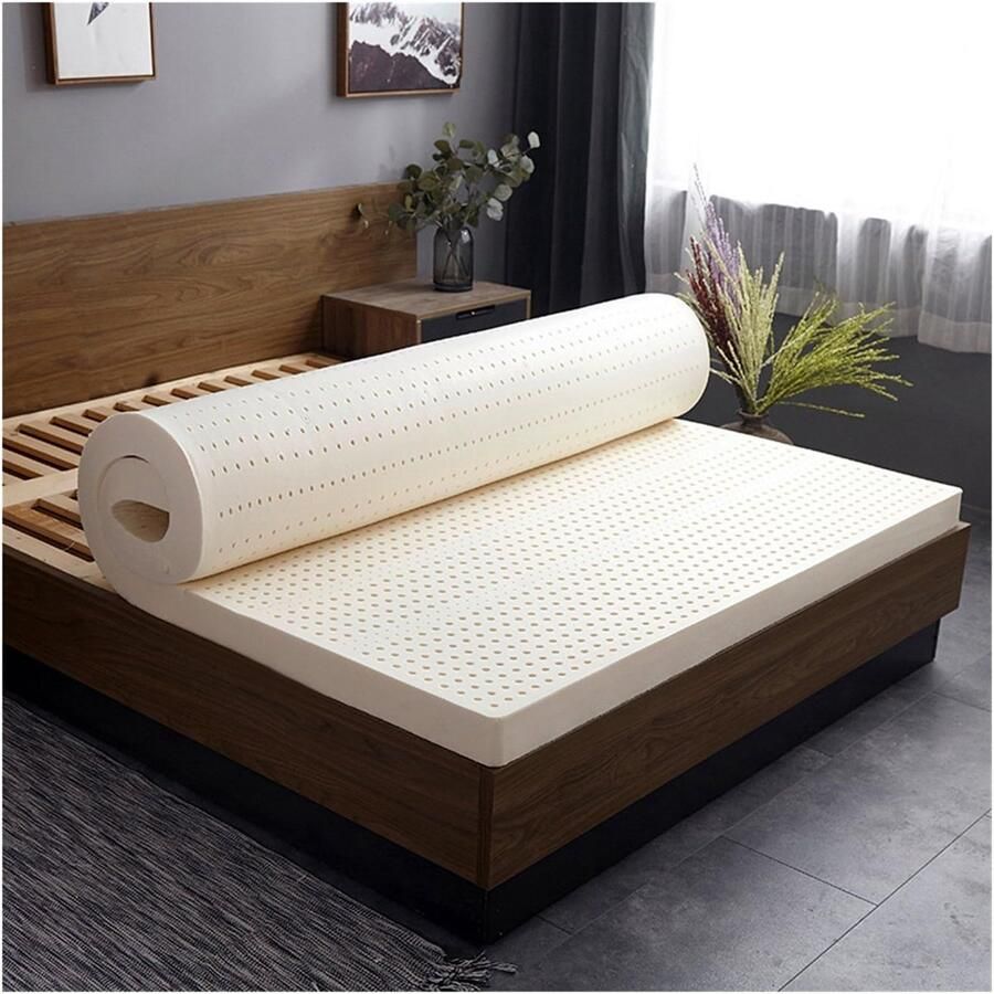 Senza Marchio 100% natuurlijke latex matrastopper voor kingsize bed opvouwbaar en snel rebound pad met katoenen hoes NO1 kleur 90 x 190 cm 10 cm dik