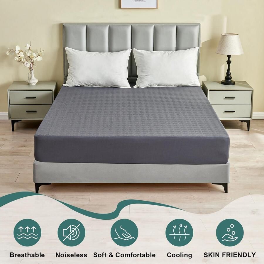 Senza Marchio 100% waterdichte matrasbeschermer queensize geruisloze 3D luchtstof matrashoes verkoelende matrashoes met diepe zak 15 45 cm ademende machinewasbare matrashoes voor bed grijs (150 x 80 in)