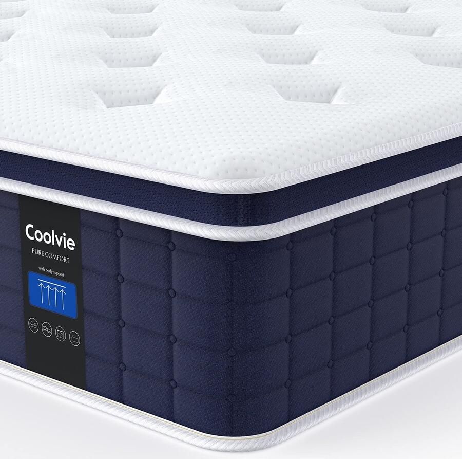 Senza Marchio 12 inch queensize matras Coolvie hybride queensize matras in een doos pocketveren met zachte gebreide stoffen hoes voor een koele slaap en drukverlichting medium stevig gevoel met bewegingsisolatie