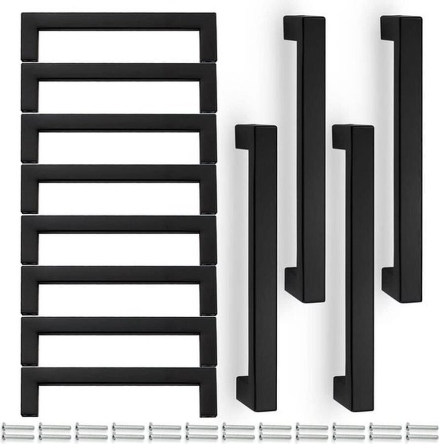 Senza Marchio 12 Pcs 140MM (128MM Hole Center) Mat Zwarte Vierkante Handgrepen RVS voor keukenkasten en lades cabinet handle black