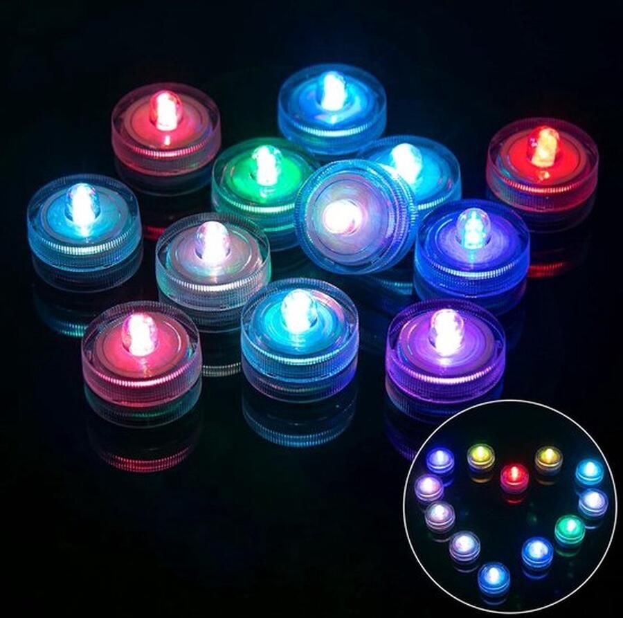 Senza Marchio 12 Stuks LED Theelichtjes Eettafel Woonkamer Aquarium Bruiloft Feestelijke Decoraties Vlamloze LED Kaarsen Op Batterij Werkend Waterdicht Zwembad Decoratie Mini LED Lampjes