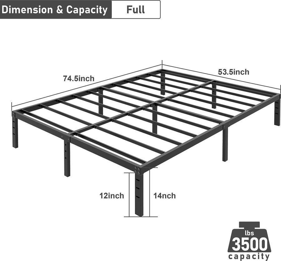Senza Marchio 14 inch zware antislip full size bedframe TIEGUNER lattenbodem eenvoudige montage matrasstichting bedframe geen boxspring nodig maximale opslag geluidsvrij (volledig)