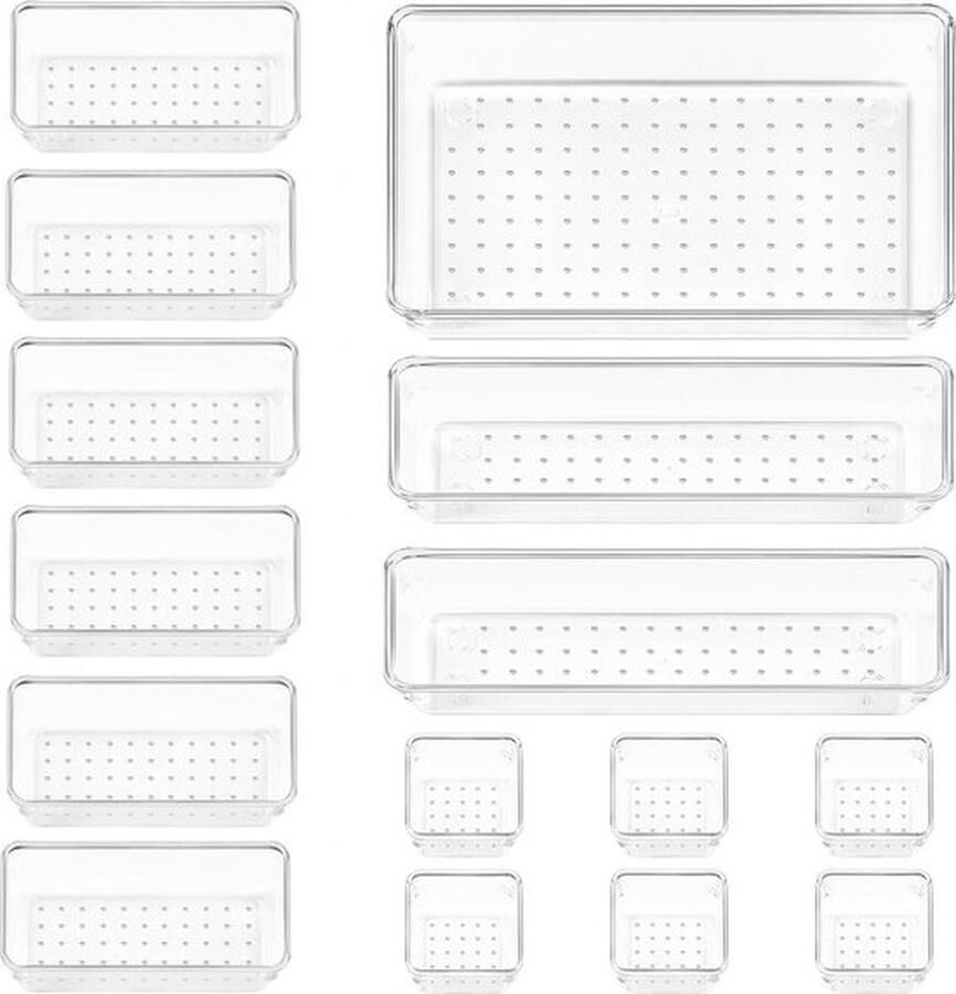 Senza Marchio 15-pack Desk Drawer Organizer Fridge Organizers with 4 Sizes Makeup Storage Drawers for Kitchen Bedroom Office Utensils Makeup Jewelry