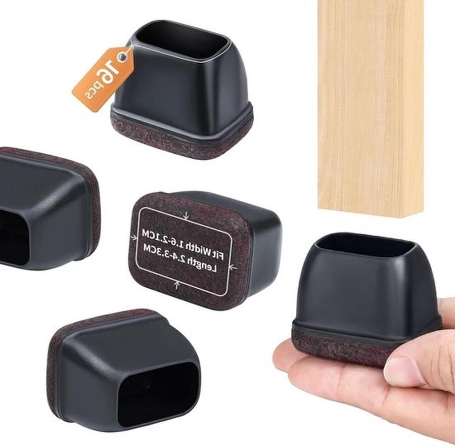 Senza Marchio 16 stuks stoelpootdoppen rechthoekig zwart siliconen extra klein vilt vloerbeschermers geen krassen