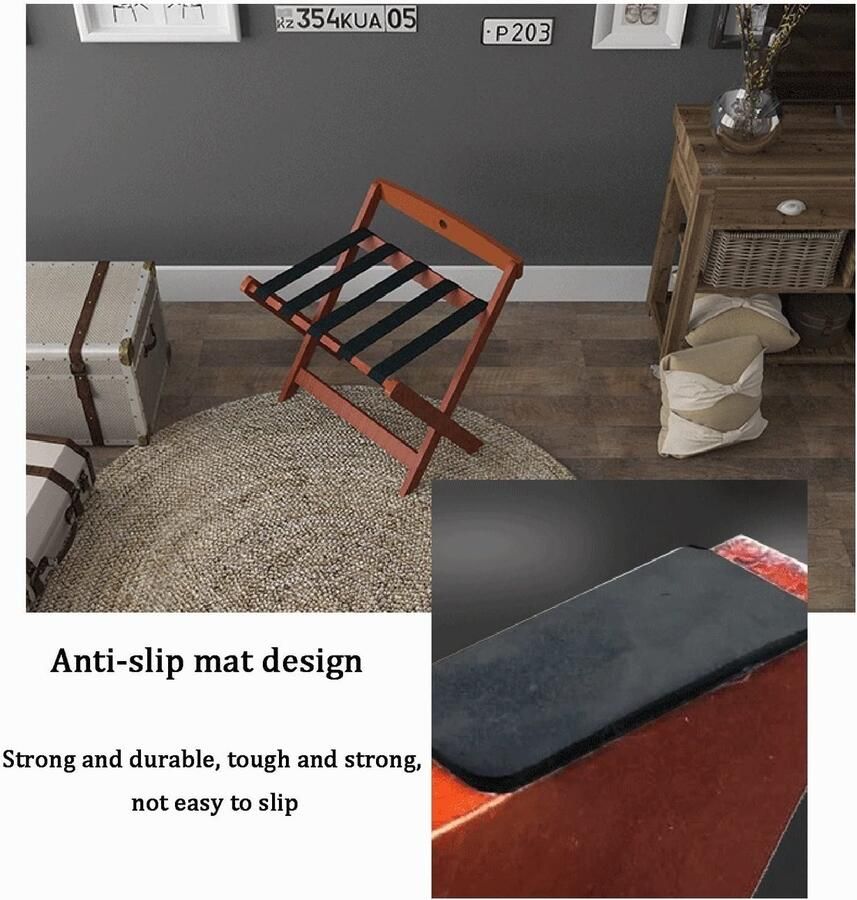 Senza Marchio 2 Pack Bagagerek Draagbaar opvouwbaar opbergrek met rugleuning en singels gastenkamer koffer standaard antislip hotel bagage plank 60? 50? 60 cm (kleur: bruin)