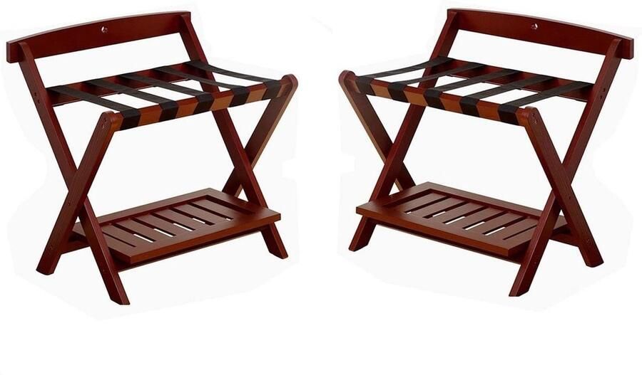 Senza Marchio 2-pack Bagagerek Kofferrek Voor Gastenkamer hotel Massief Houten Opvouwbaar Kofferrekken 2-laagse Reistashouder Met Nylon Koord Multifunctioneel Bagagerek L60×B50×H65cm (Color : Brown)