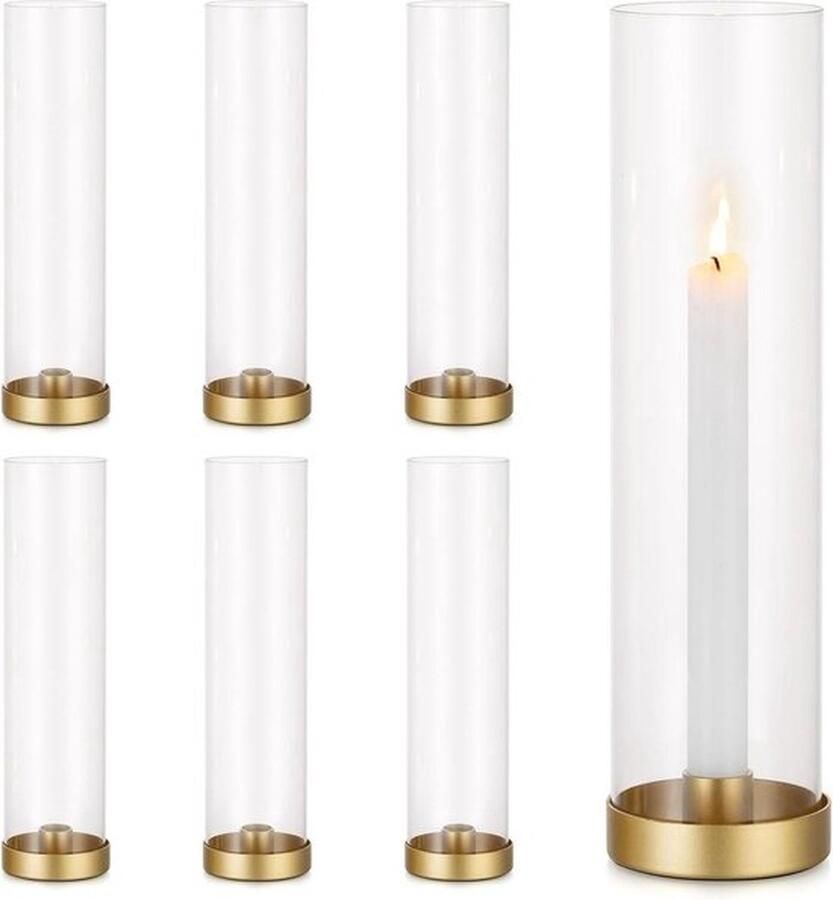 Senza Marchio 30cm Gouden kandelaar glas windlicht glazen kaarsenhouder staafkaarsen binnen buiten tafel bruiloft feest verjaardag Kerstmis decoratie huisdecoratie 6-delige set
