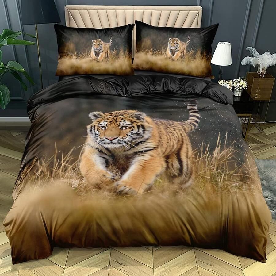 Senza Marchio 3d Black Bedclothes Design Animal Duvet Cover Sets Tiger Bed Linen Pillow Cases King Queen Super King Twin Full Size 220×240CM