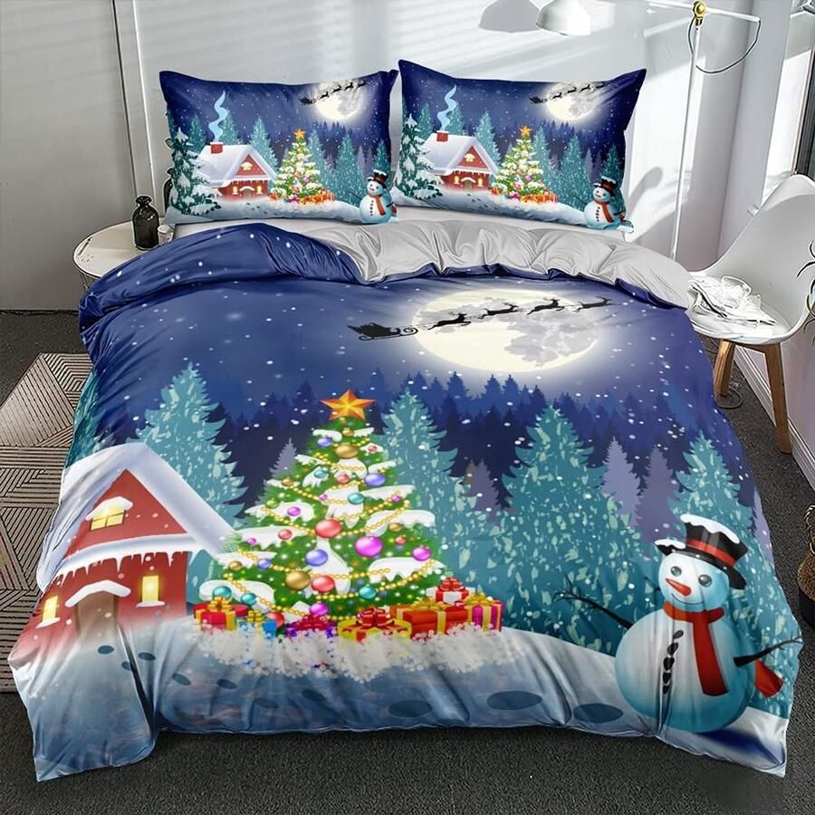 Senza Marchio 3d Christmas Bedding Set Duvet Cover Set Quilt Covers Comforter Case Pillowcase King Queen Double Twin Size Snowman Bed Linen 200×200CM