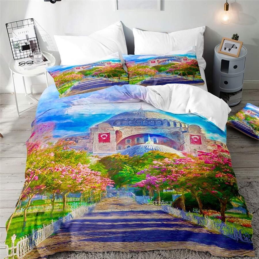 Senza Marchio 3D Dekbedovertrek Set voor Single Double King Bed Morbuy City Painting Printed Bedding Sets Boy Girl Slaapkamer Microfiber Dekbedovertrek Set Quilt Case met Kussenslopen (Flower Avenue 135x200cm)