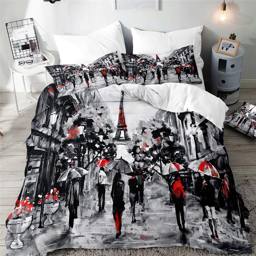 Senza Marchio 3D Dekbedovertrek Set voor Single Double King Bed Morbuy City Painting Printed Bedding Sets Boy Girl Slaapkamer Microfiber Dekbedovertrek Set Quilt Case met Kussenslopen (Eiffeltoren 200x200cm)
