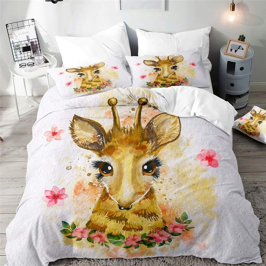 Senza Marchio 3D Dekbedovertrek Set voor Single Double King Bed Morbuy Giraffe Gedrukt Beddengoed Sets Jongen Meisje Slaapkamer Microfiber Dekbedovertrek Set Quilt Case met Kussenslopen (Baby giraffe 220x230cm)