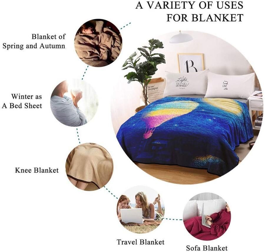 Senza Marchio 3D Donkerblauw Aquarel Schilderij Serie Deken Gooi voor Jongen Meisje Baby Leuke Herten Romantische Heteluchtballon Zachte Pluizige Koraal Fleece XL XXL Sheet Bed Cover Plaid (Hot Qir Ballon 31x43)