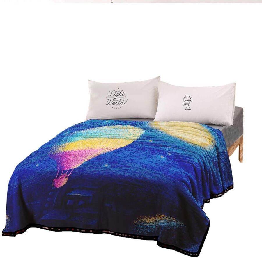 Senza Marchio 3D Donkerblauw Aquarel Schilderij Serie Deken Gooi voor Jongen Meisje Baby Leuke Herten Romantische Heteluchtballon Zachte Pluizige Koraal Fleece XL XXL Sheet Bed Cover Plaid (Hot Qir Ballon 43x60 inch)