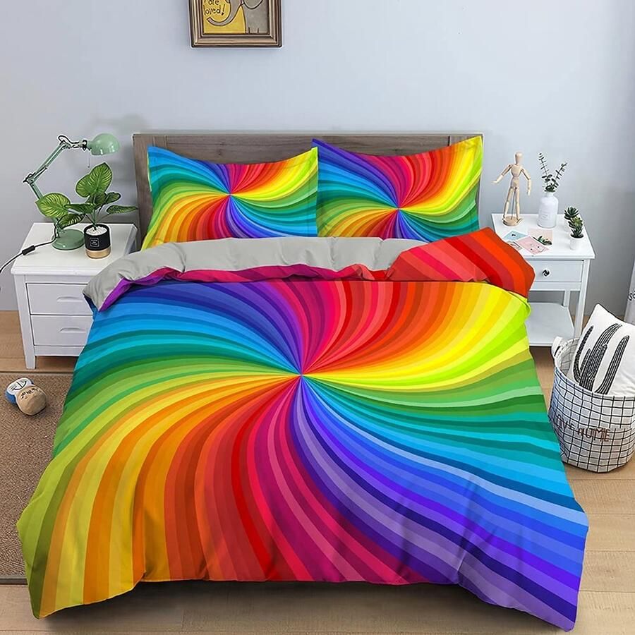 Senza Marchio 3d Rainbow Swirl Printed Colorful Bedding Sets Modern Geometric Twin Queen King Size Microfiber Bed Duvet Cover For Bedroom 200×200CM