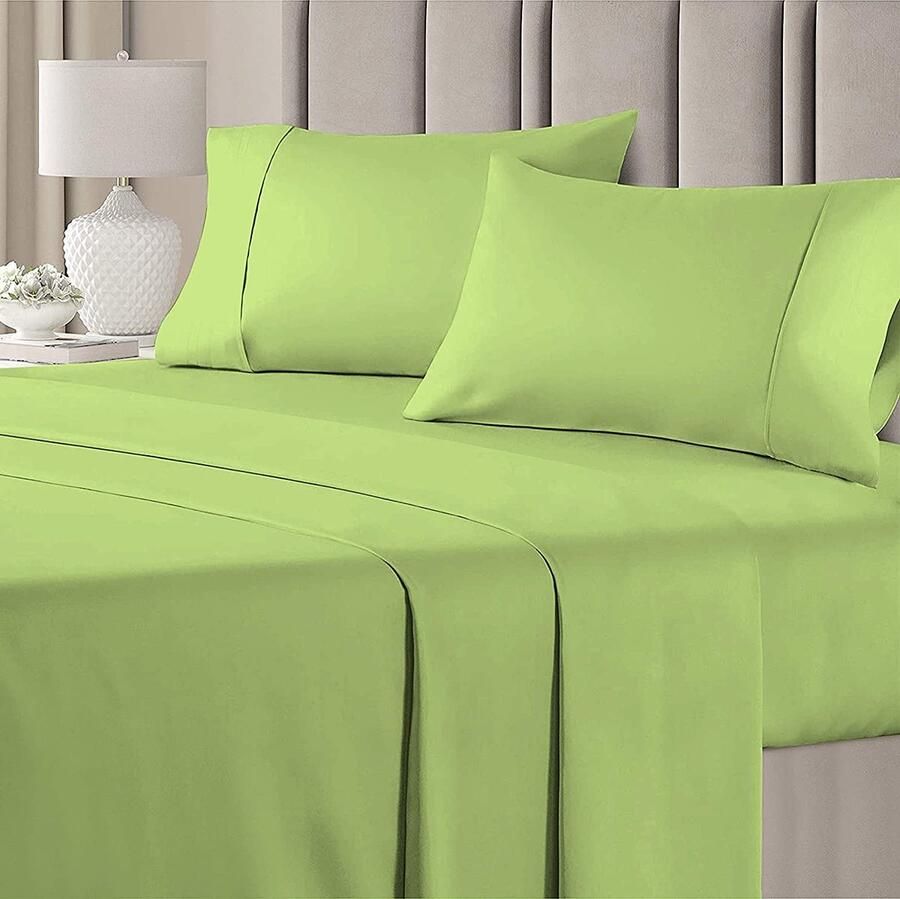 Senza Marchio 4 Piece Bed Sheets Set 100% Egyptian Cotton 400 Thread Count Hotel Luxury Bed Sheets Extra Soft -36 CM Deep Pocket of Fitted Sheet Sage Solid Single Size