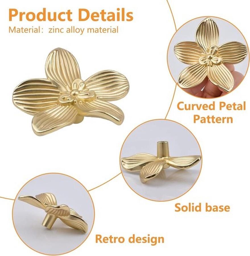Senza Marchio 4 stuks massief messing knoppen bloemvorm dressoir knoppen bloemblad lade knoppen keuken handvat voor kast dressoir deur trekt gouden meubels decoratie trekt (goud)