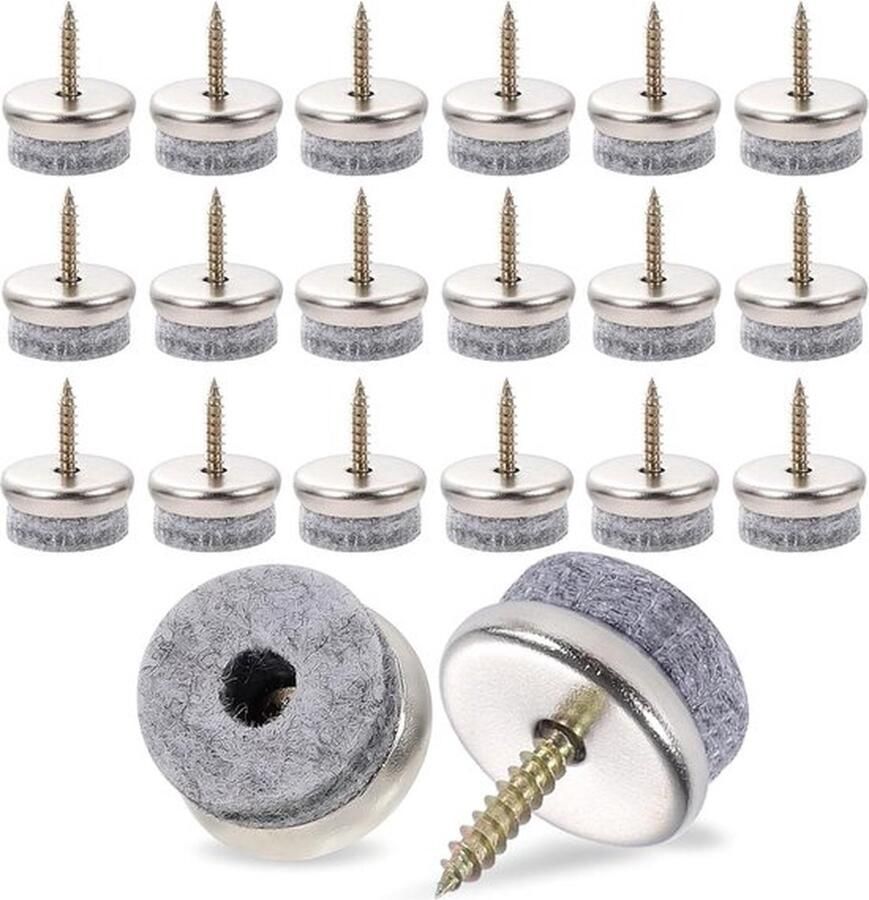 Senza Marchio 40 stuks viltglijders schroeven 22 mm stoelglijders vilt kunststof box stoelpootbeschermers meubels stoelen laminaat parket tegels grijs stoelpootbeschermers