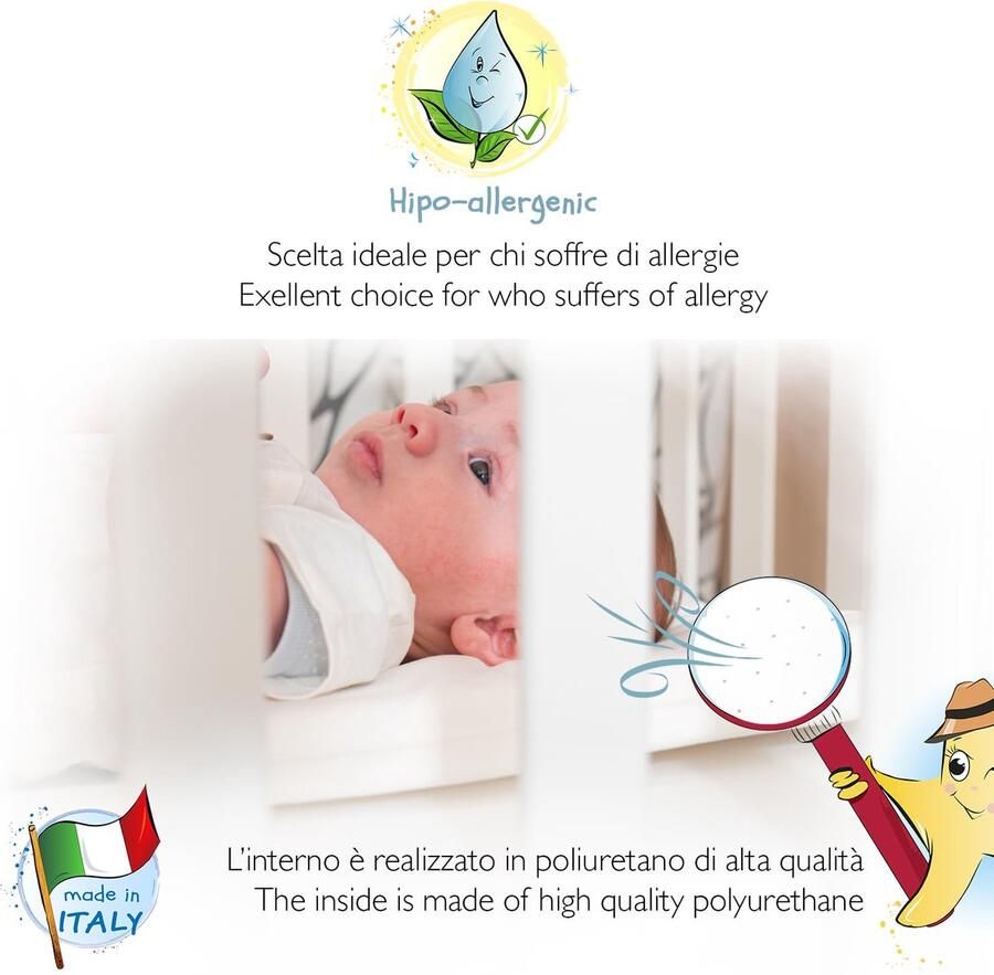 Senza Marchio 4BABIES Babykussen kinderkussen ideaal voor bed en babyzitje zachte overtrek met kussensloop 100% katoen gemaakt in Italië Oeko-Tex -gecertificeerd babykussen tegen uv-straling