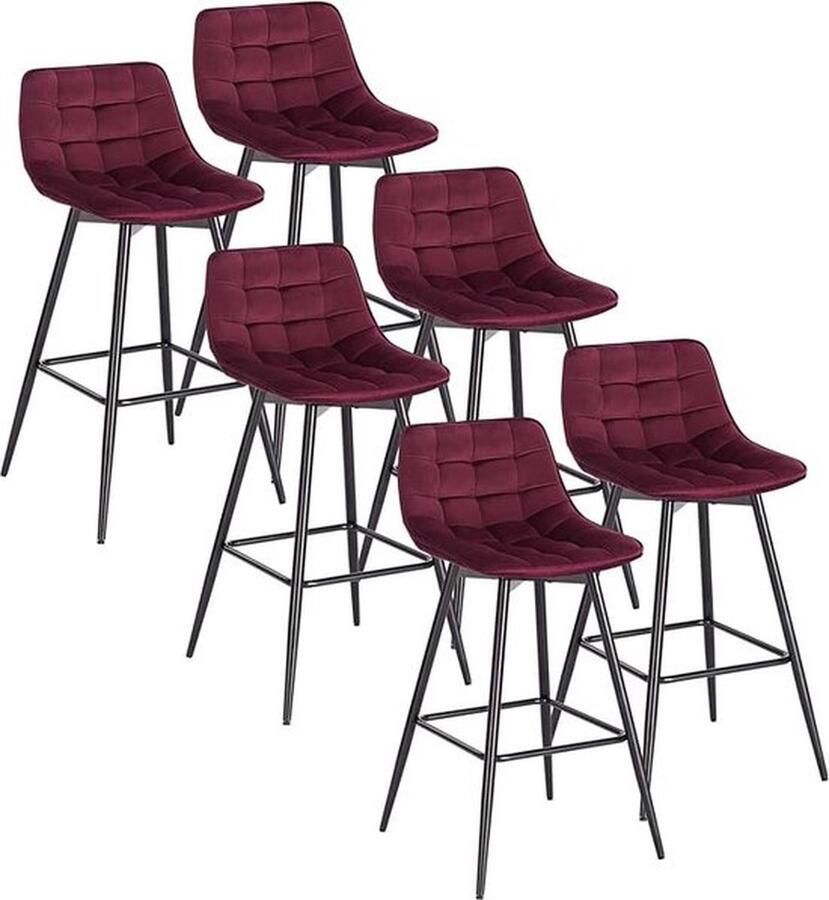 Senza Marchio 6 Stuck Barkrukken in Fluweel en metaal hoge kruk Barstoelen Wijn Rood BH143bd-6