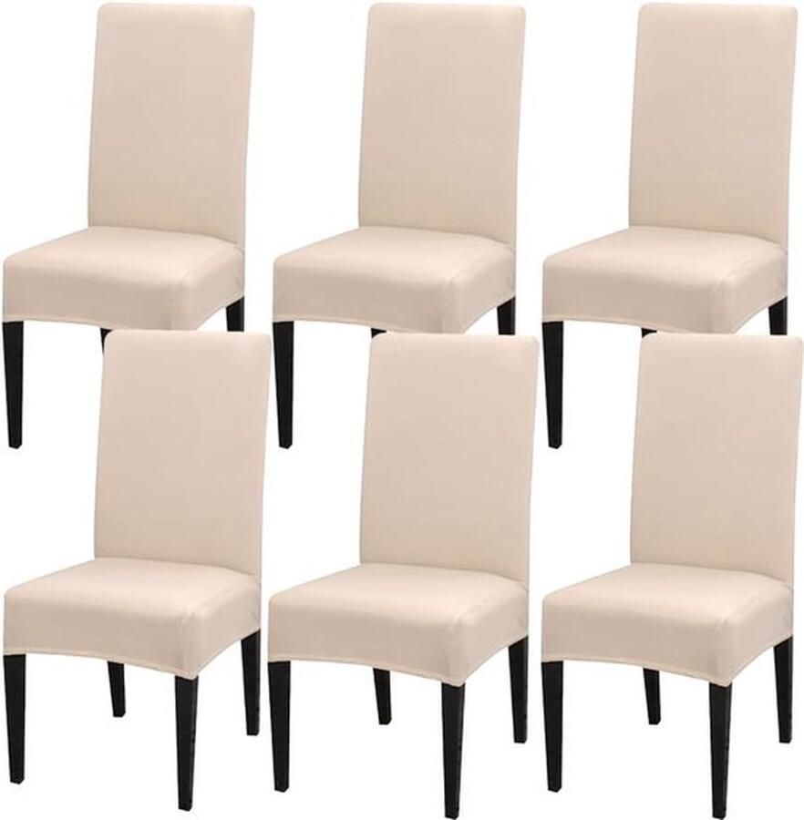 Senza Marchio 6 stuks elastische stoelhoezen met rugleuning Modern Beige