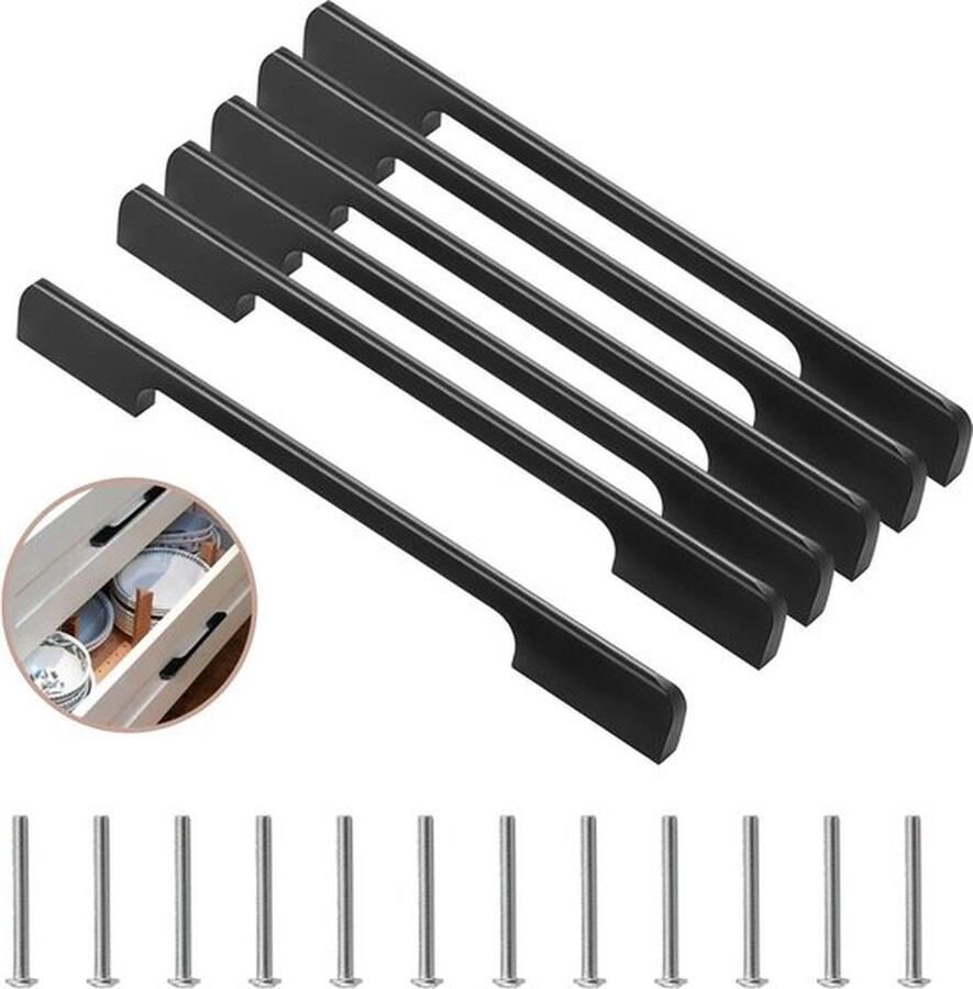 Senza Marchio 6 stuks zwarte keukengrepen 320 mm gatafstand aluminiumlegering cabinet handle black