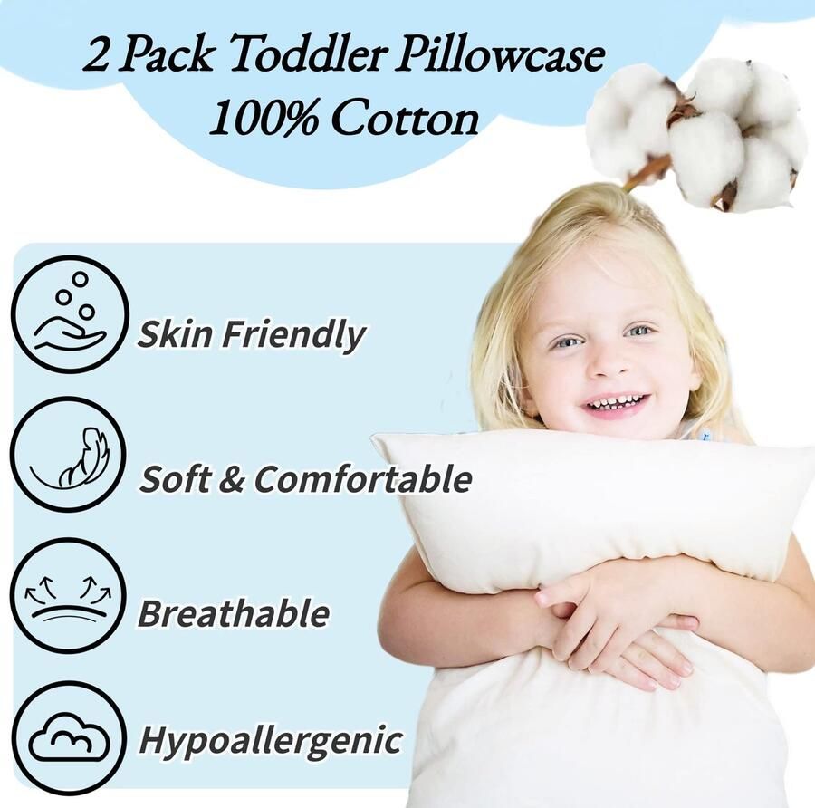 Senza Marchio 60 x 40 cm kussensloop peuter baby 2 stuks wieg bed kussensloop 100% katoen zachte gladde eenvoudige kussenslopen paar perfect voor biologisch kinderkussen reiskussens beddengoed voor jongens en