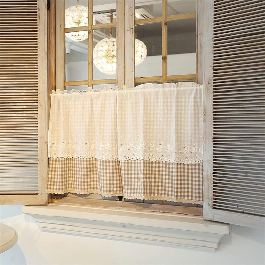 Senza Marchio ACMHNC 2 panelen korte gordijnen landelijke stijl Buffalo Check Gingham Cafe Gordijnen Polyester Katoen lagen Gordijnen Rod Pocket Half Window Valances voor Bistro Keukenkast B x H 115 x 105 cm
