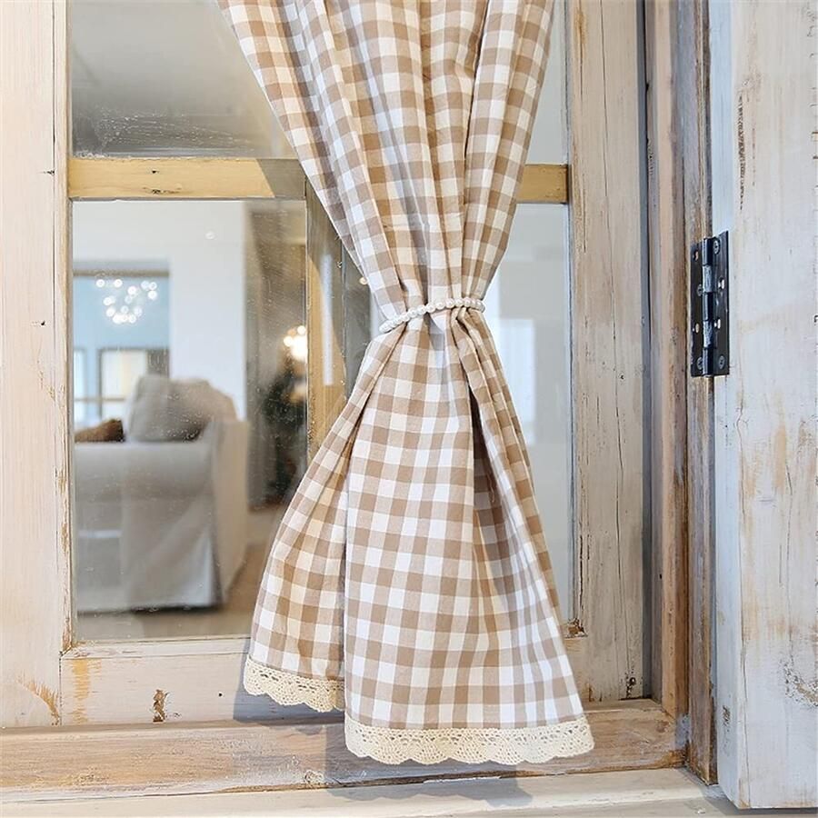Senza Marchio ACMHNC 2 panelen korte gordijnen landelijke stijl Buffalo Check Gingham Cafe Gordijnen Polyester Katoen lagen Gordijnen Rod Pocket Half Window Valances voor Bistro Keukenkast B x H 115 x 75 cm