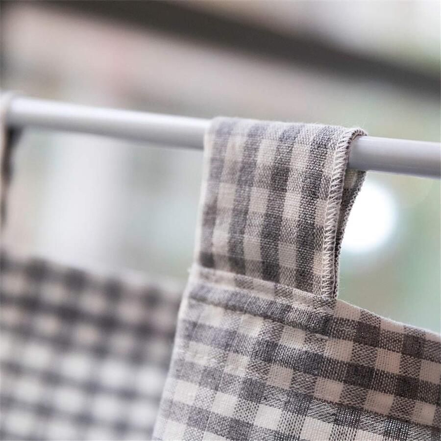 Senza Marchio ACMHNC Cafe Gordijnen Landelijke Stijl Grijs en Wit Geruit Katoen Linnen Keuken Korte Gordijnen Gingham Valance Panel voor Hand Wassen Tafel Kast Boekenplank B x H 150x50cm
