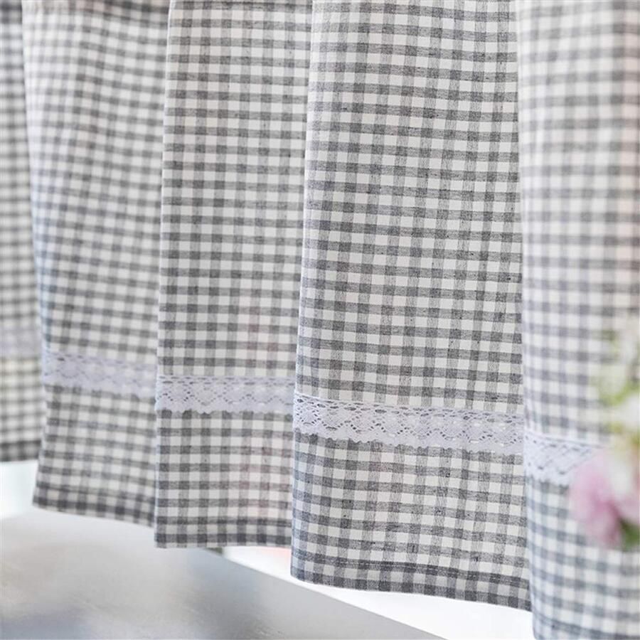 Senza Marchio ACMHNC Cafe Gordijnen Landelijke Stijl Grijs en Wit Geruit Katoen Linnen Keuken Korte Gordijnen Gingham Valance Panel voor Hand Wassen Tafel Kast Boekenplank B x H 200x60cm