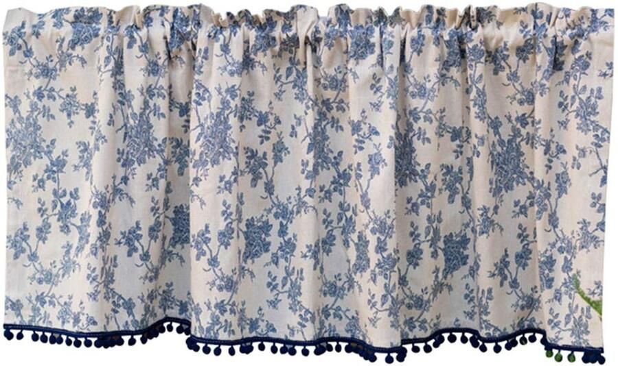 Senza Marchio ACMHNC Katoen Linnen Keukengordijn Bloemen Gedrukt Landelijke Stijl Venster Valance Korte Gordijn Half Venster Gordijnen voor Cafe Keuken Kast Badkamer B x H 140x 150cm