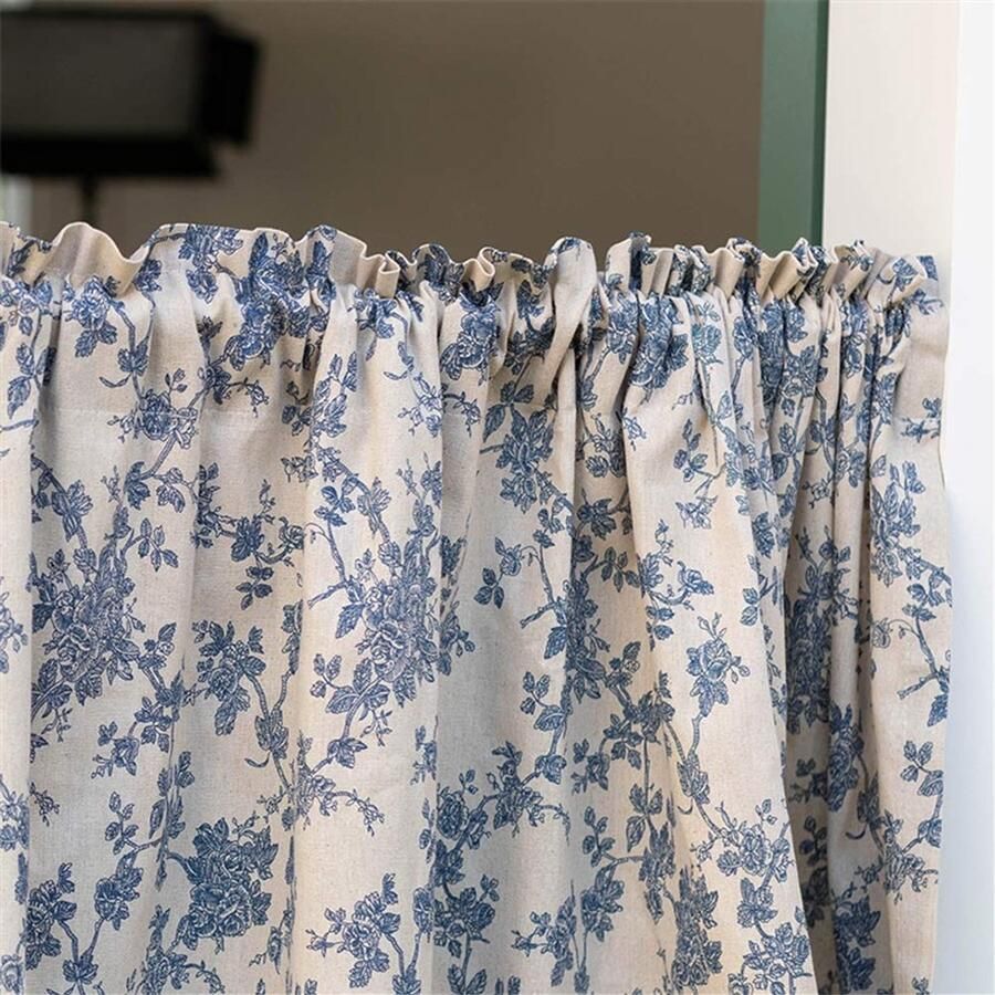 Senza Marchio ACMHNC Katoen Linnen Keukengordijn Bloemen Gedrukt Landelijke Stijl Venster Valance Korte Gordijn Half Venster Gordijnen voor Cafe Keuken Kast Badkamer B x H 140x 80cm